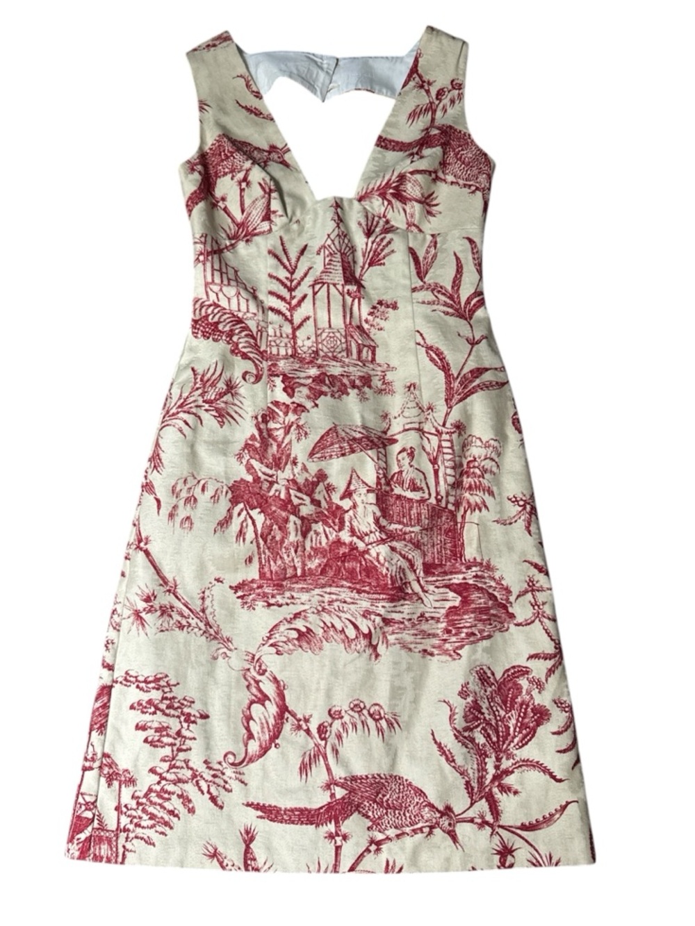 MICA Red Toile Print Mini Dress size M Cottagecore Chic European Style - Picture 2 of 6